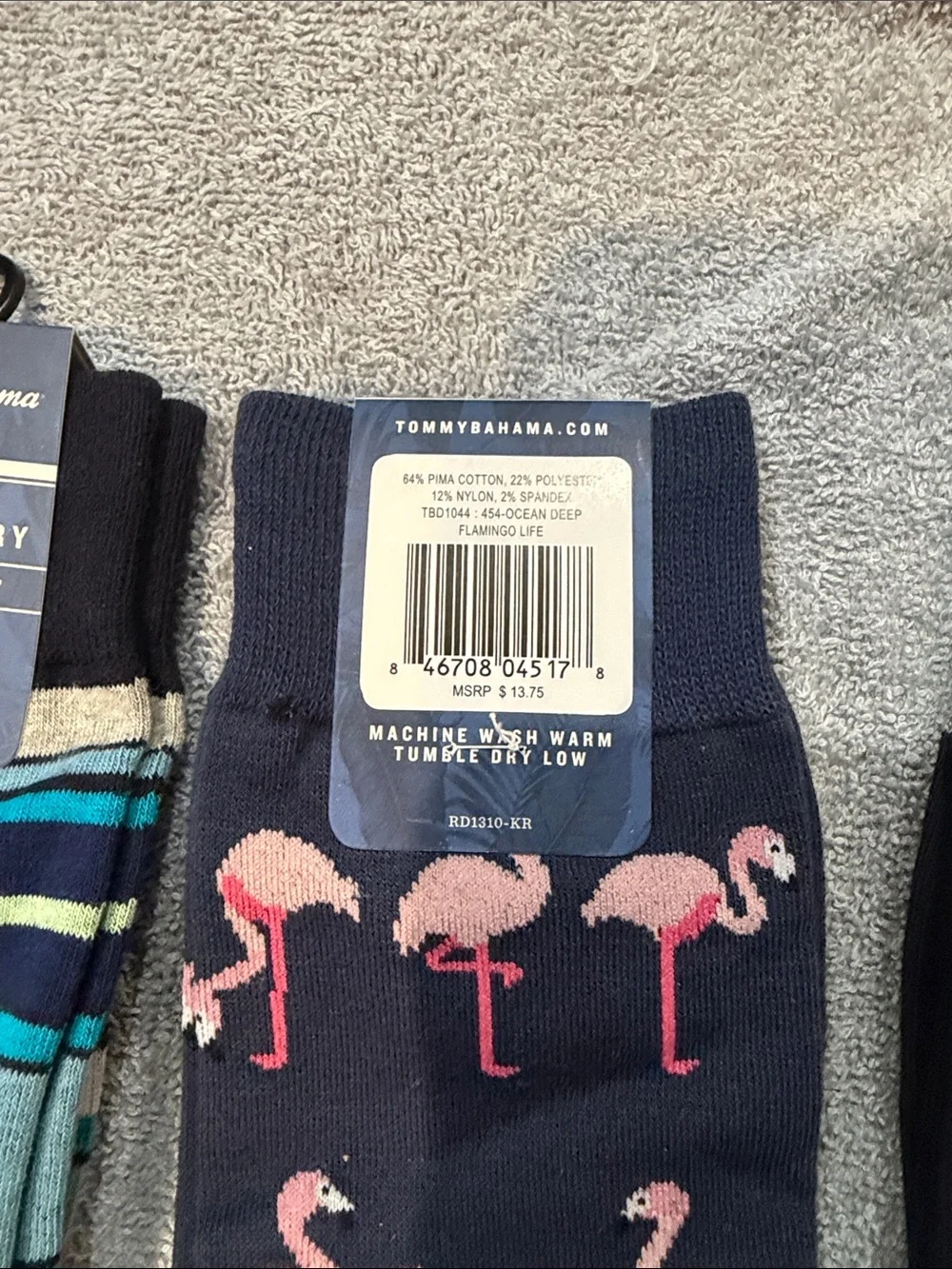 Tommy Bahama Men's Novelty Crew Socks - Navy, Light Gray, Teal, Black